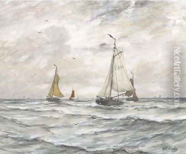 De Scheveningen 86 Scheveninger Bomschuiten Oil Painting - Hendrik Willem Mesdag