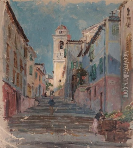 Rue Animee D'une Ville De Mediterranee Oil Painting - Edmond Marie Petitjean