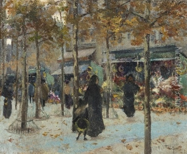 A Flower Market In Paris Oil Painting - Louis Abel-Truchet