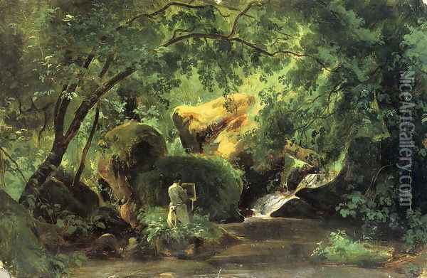 Forest Interior with an Artist, Civita Castellana Oil Painting - Andre Giroux
