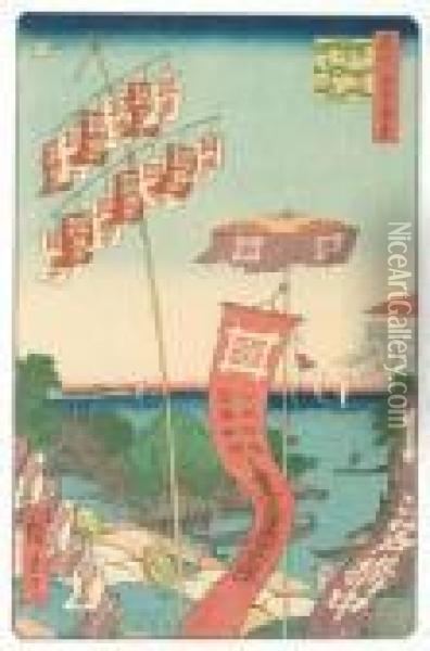 Kanasugi Bridge And Shibaura Oil Painting - Utagawa or Ando Hiroshige
