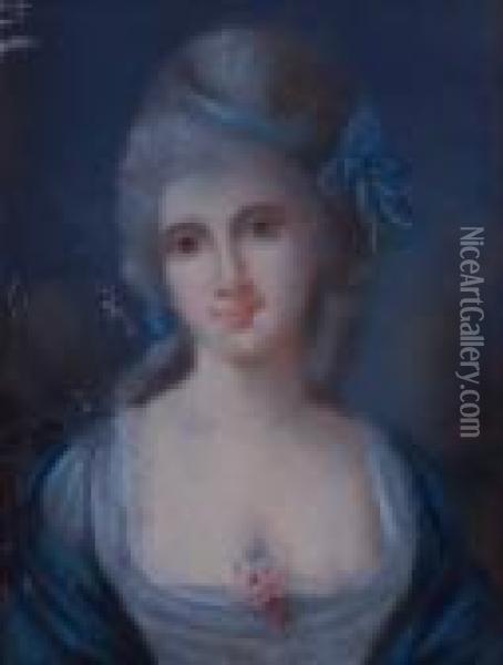Portrait Of A Woman With A Blue Ribbon Oil Painting - Jean-Marc Nattier