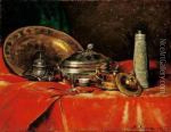 Grosses Stillleben Mit Silber- Undgoldgeschirr Oil Painting - Ferdinand Victor Leon Roybet