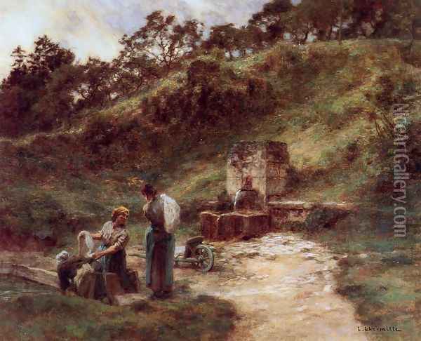 Near the Fountain Oil Painting - Leon Augustin Lhermitte