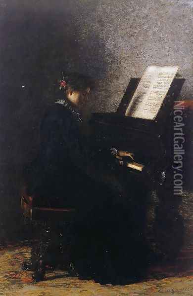 Elizabeth at the Piano 1875 Oil Painting - Thomas Cowperthwait Eakins