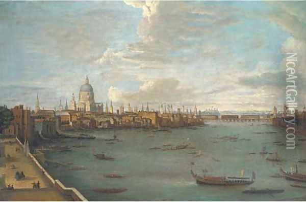 Vessels on the Thames Oil Painting - (Giovanni Antonio Canal) Canaletto