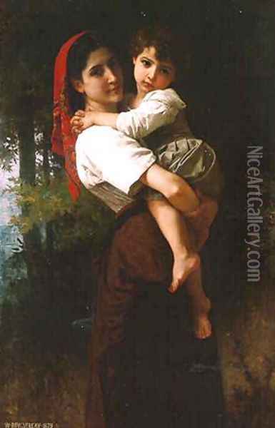 Girl Carrying a Child Oil Painting - William-Adolphe Bouguereau