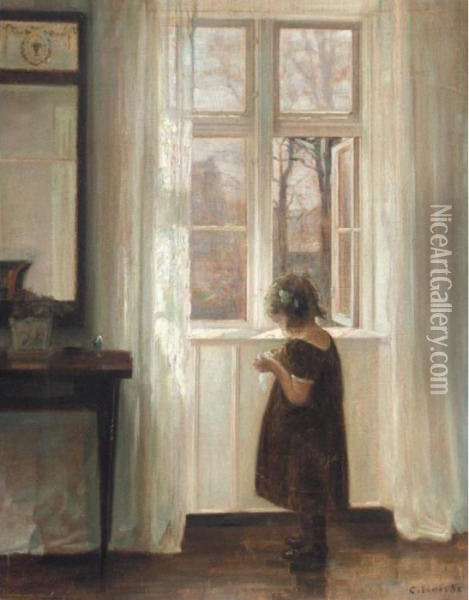 Inga Ved Vinduet (inge By The Window) Oil Painting - Carl Vilhelm Holsoe