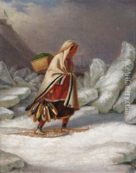 Moccasin Seller, St. Lawrence Oil Painting - Cornelius David Krieghoff