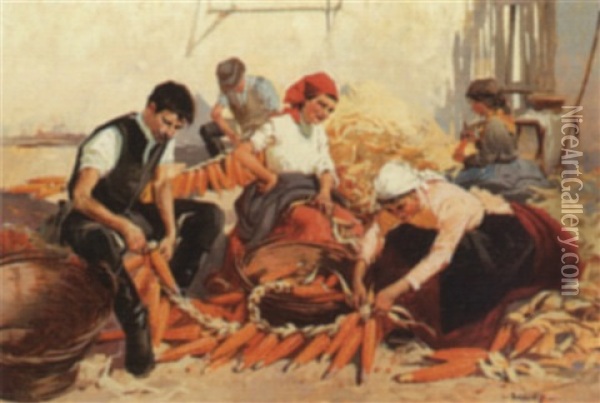Shucking Corn Oil Painting - W. Emerich Vizkelety