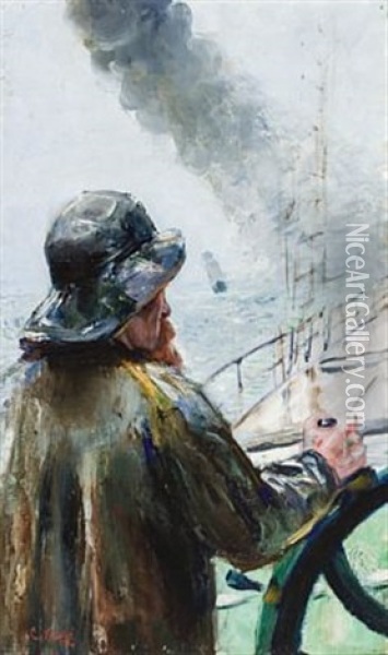 Styrmann Ved Roret Oil Painting - Christian Krohg