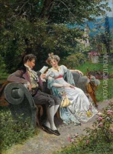 Anfang Einer Romanze, Hermesvilla Oil Painting - Johann Hamza