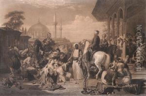 The Slave Market, Constantinople Oil Painting - Charles George Lewis