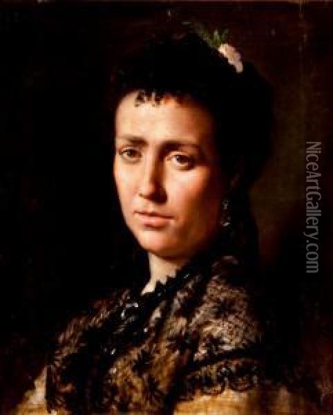 Retrato De Dama Oil Painting - Vicente Palmaroli Y Gonzalez