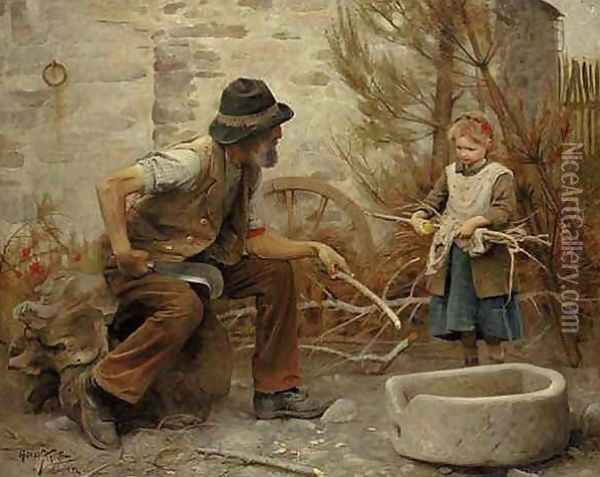 A woodcutter and his daughter Oil Painting - Arthur Hacker