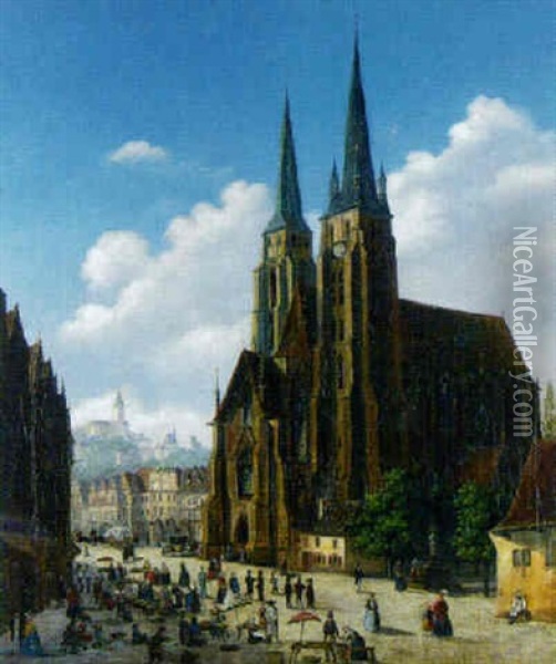 Nurnberg Cathedral Oil Painting - Hubert Sattler