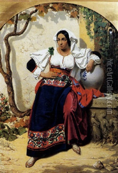 Italienne A La Fontaine Oil Painting - Gabriel Auguste Claire Armand de Fraguier