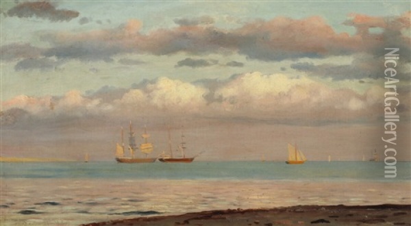 Skibe I Sundet Oil Painting - Christian Frederic Eckardt