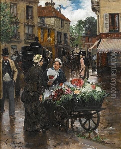 Selling Flowers, Paris Oil Painting - Victor-Gabriel Gilbert