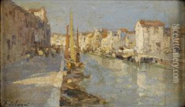 Venezianische Kanalszene. Oil Painting - Ferdinando Silvani