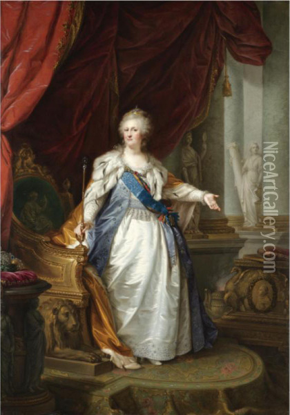 Portrait Of Catherine Ii After The Portrait By Lampi Oil Painting - Ivan Afanasevich Pustynin