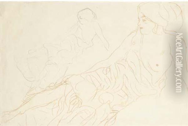 Aufgestutzt Liegende, Links Wiederholung Oil Painting - Gustav Klimt