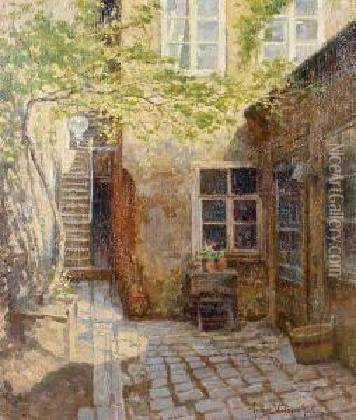 A Sunlit Courtyard Oil Painting - Franz Wiesenthal