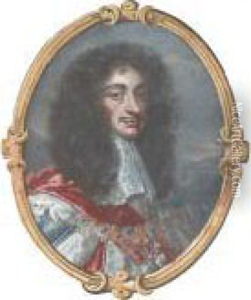 Portrait Of Charles Ii, Bust-length, In A Star And Garter Chain Andlace Collar Oil Painting - Sir Peter Lely
