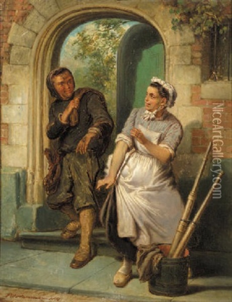 The Chimney Sweeper And The Maid Oil Painting - Pieter Alardus Haaxman