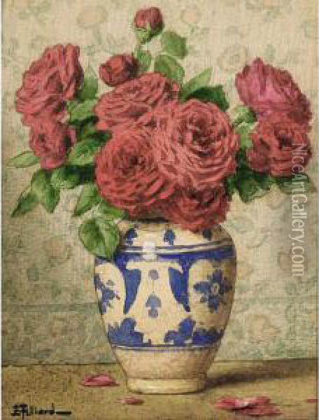 Roses In A Jar Oil Painting - Ernest Filliard