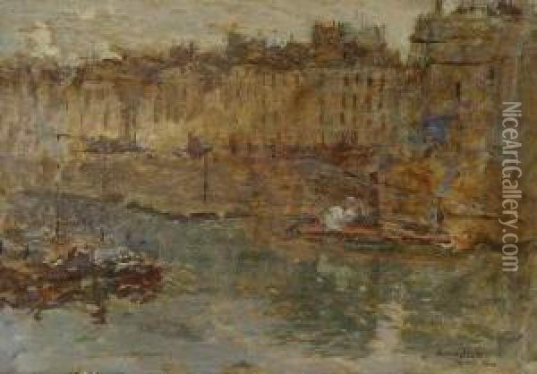 La Seine A Paris Oil Painting - Frank Edwin Scott