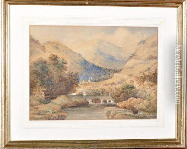 A River Landscape Oil Painting - J. Hamer