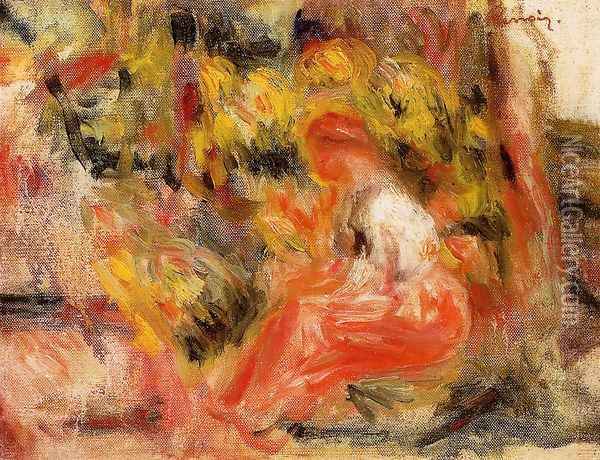Young Girl Seated In A Garden Oil Painting - Pierre Auguste Renoir