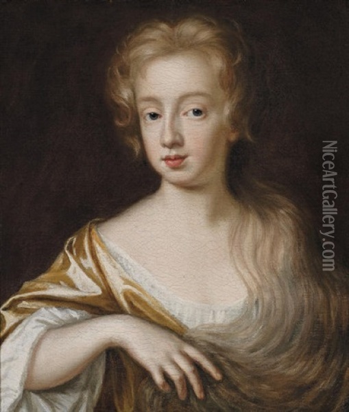 Portrait Of A Young Girl In An Ochre Dress And White Chemise Oil Painting - Mary Beale