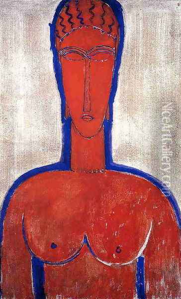 Big Red Buste Oil Painting - Amedeo Modigliani