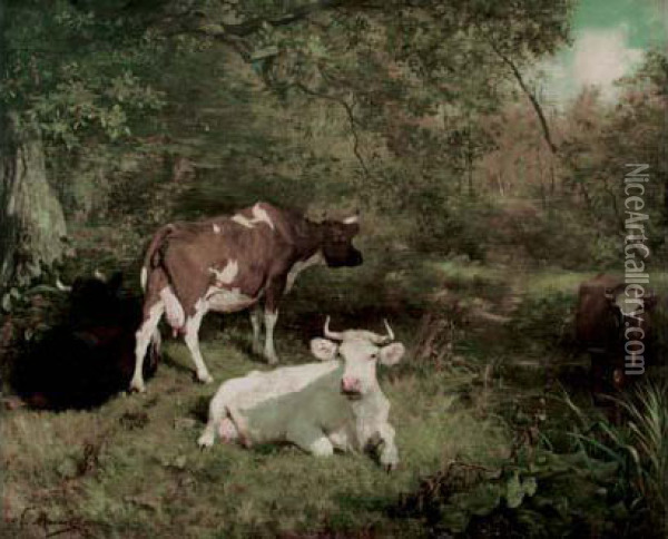 < Troupeau Sous Les Arbres >, 1881. Oil Painting - Adolphe Charles Marais