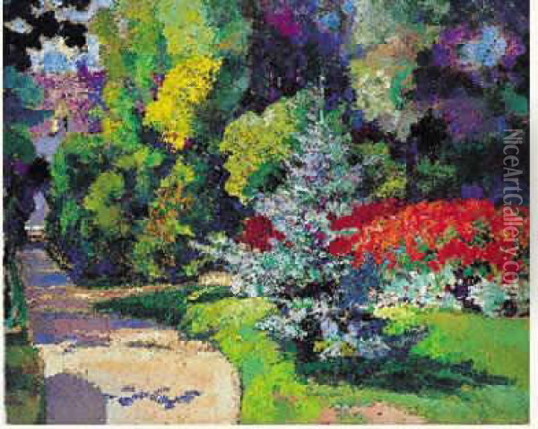 Massif De Fleurs Dans Le Jardin Du Luxembourg Oil Painting - Victor Charreton