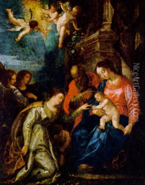 Die Mystische Vermahlung Der Heiligen Katharina Oil Painting - Jacopo (da Empoli) Chimenti