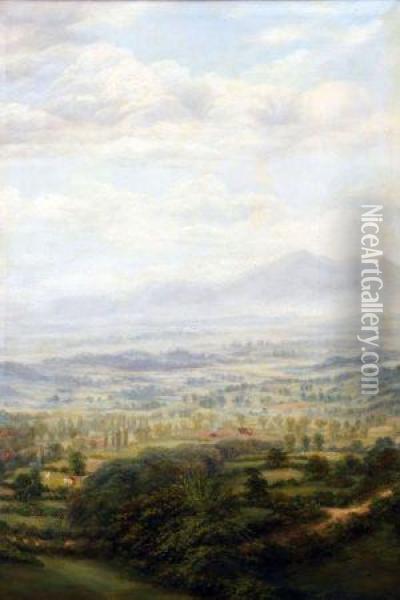 View From The Malvern Hills With Still Life Oil Painting - George William Mote