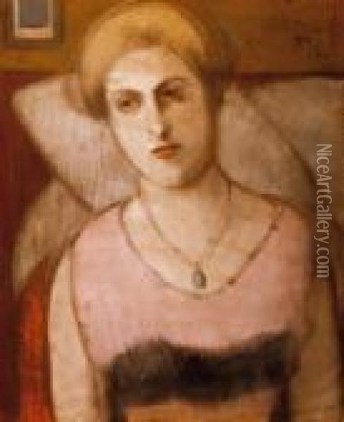 Woman With A Turquoise Medal Oil Painting - Jozsef Rippl-Ronai