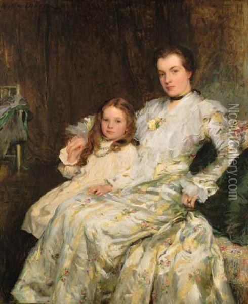 Portrait Of Mrs Chadwyck-healey And Her Daughter Oil Painting - Walter Frederick Osborne