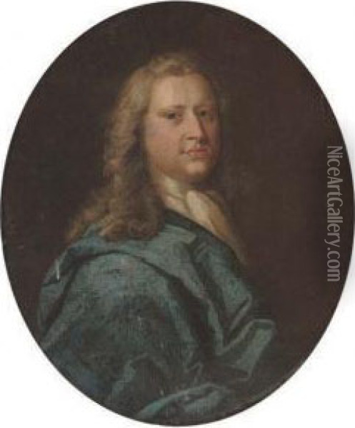 Portrait Of A Gentleman, Bust-length, In A Blue Mantle Oil Painting - John Theodore Sen Heins