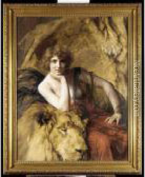 Woman With A Lion Oil Painting - Emile Friant