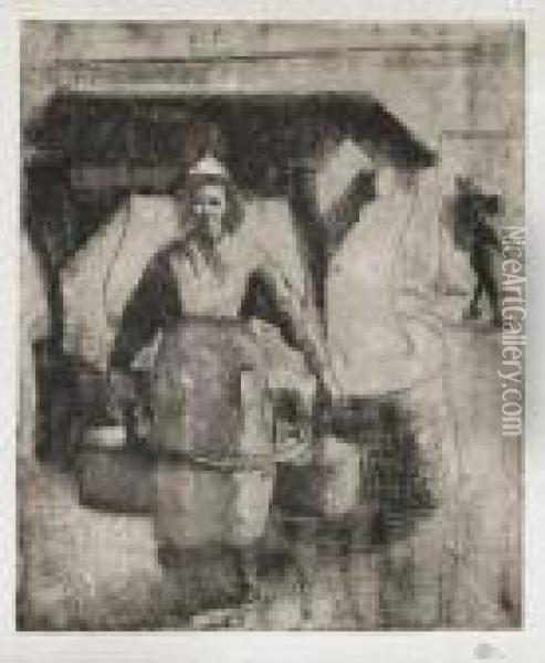Paysanne Au Puits Oil Painting - Camille Pissarro