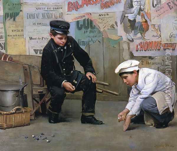 A Game of Marbles Oil Painting - Paul Charles Chocarne-Moreau