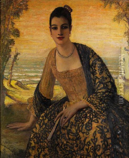 Portrait Einer Jungen Dame In Spanischem Kleid Oil Painting - Carl Kricheldorf