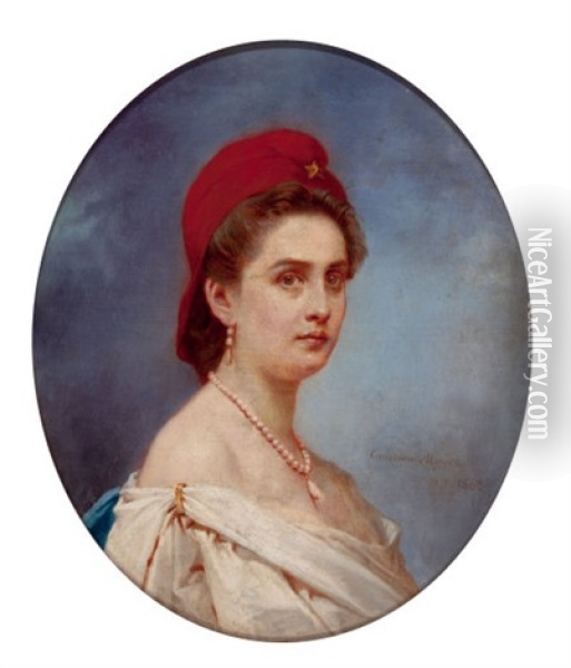 Woman In A Red Liberty Cap Oil Painting - Constant Mayer