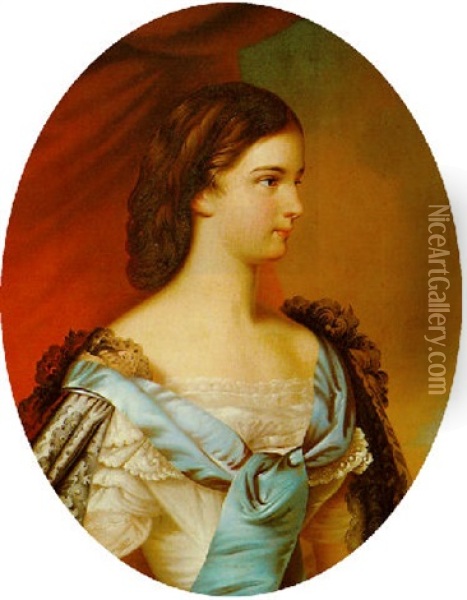 Kaiserin Elisabeth Von Osterreich Mit Blauem Schal Oil Painting - Eduard Klieber