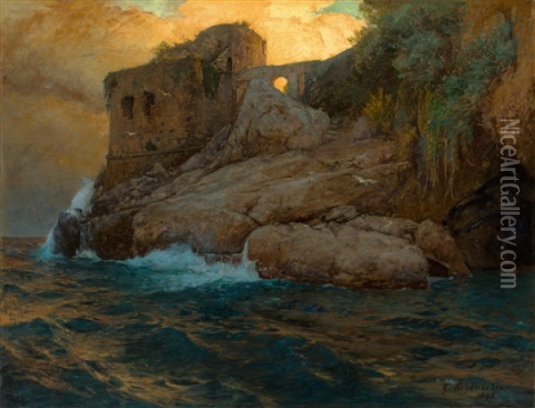 Kastell Bei Amalfi Oil Painting - Gustav Schoenleber