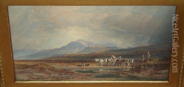 'peat Gatherers Near Loch 
Rannoch, Perthshire', Signed And Dated 'w.l. Leitch 1876', Titled On 
Label Verso Oil Painting - William Leighton Leitch